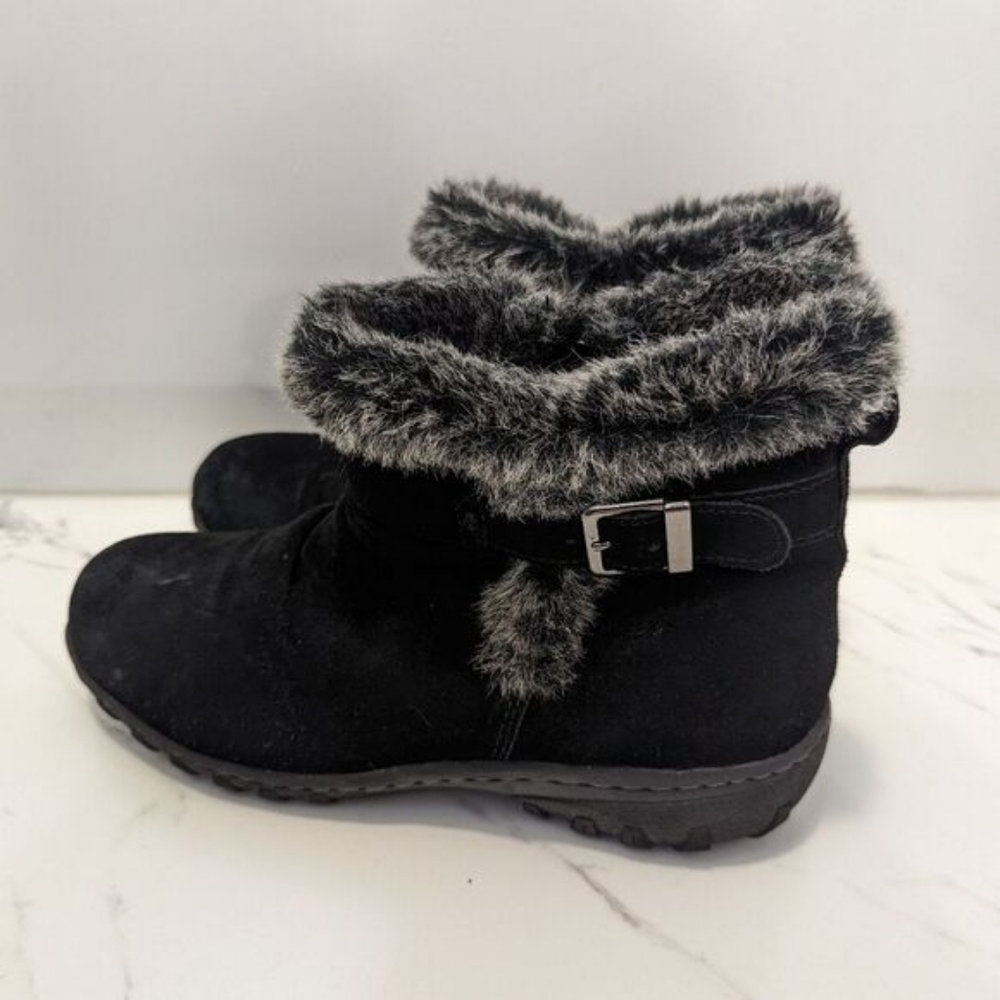 Khombu Women's Black All-Weather Lindsey Suede Winter Snow Boots Grey Faux Fur 9 - Picture 5 of 16